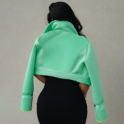 Women's 2021 autumn and winter new casual solid color lapel cardigan button short coat jacket without printing K21TP605
