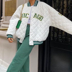 2021 autumn and winter women's new fashion letter embroidery single-breasted mid-length jacket baseball uniform women K21C08826