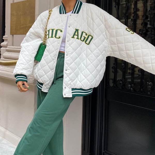 2021 autumn and winter women's new fashion letter embroidery single-breasted mid-length jacket baseball uniform women K21C08826