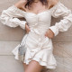 New women's dress with a word tube top and a word skirt pleated lantern sleeves slim spring and summer pleated dress AD2227