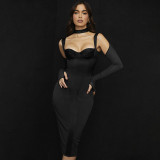 2021 autumn and winter new women's fashion design contrast stitching sexy slim bag hip dress women K21D08744