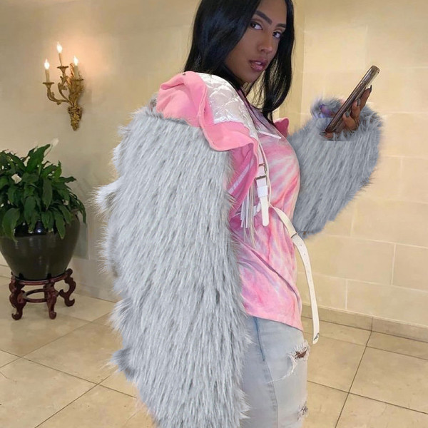Furry stitching special baseball uniform women's winter new personality stitching jacket HY21475