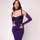 2021 autumn and winter new women's fashion design contrast stitching sexy slim bag hip dress women K21D08744