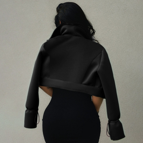 Women's 2021 autumn and winter new casual solid color lapel cardigan button short coat jacket without printing K21TP605