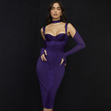 2021 autumn and winter new women's fashion design contrast stitching sexy slim bag hip dress women K21D08744
