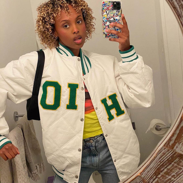 2021 Winter Women's New Fashion Letter Embroidered Stand Collar Loose Street Trendy Jacket Baseball Uniform K21C09168