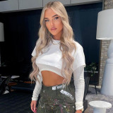 Women's 2021 autumn and winter new solid color casual round neck long-sleeved umbilical fake two-piece blouse K21TP632