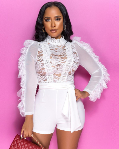 New autumn and winter eyelash lace sexy see-through jumpsuit Q21S993