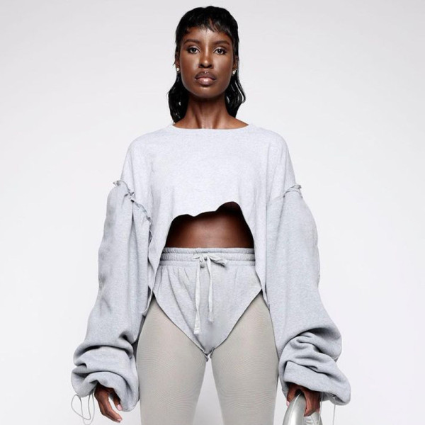 Women's 2021 autumn and winter new solid color sexy round neck long-sleeved sweater suit with umbilical cord Q21ST637