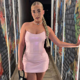 Women's 2021 autumn and winter new stitching solid color sexy sleeveless slim-fit zipper tube top M21TP625