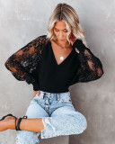 V-neck lace thread stitching commuter sexy top S21Y5047