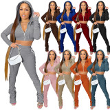Fleece sweater solid color pile pants casual two-piece suit Q21S992