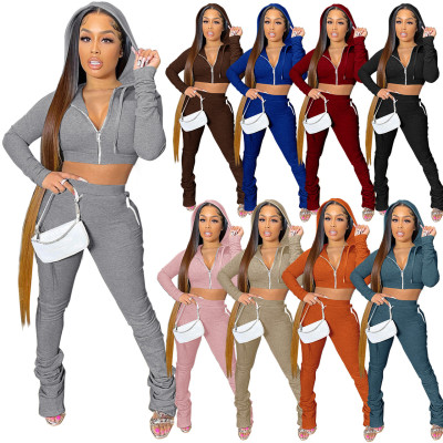 Fleece sweater solid color pile pants casual two-piece suit Q21S992