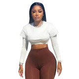 Women's 2021 autumn and winter new solid color casual round neck long-sleeved umbilical fake two-piece blouse K21TP632