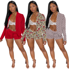 Autumn small suit jacket + shorts printed suit two-piece suit Q21S988