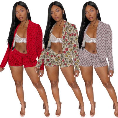 Autumn small suit jacket + shorts printed suit two-piece suit Q21S988