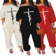 Long sleeve fashion loose pocket jumpsuit with embroidery Y513