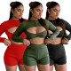 Autumn new style knitted thread hollow sexy shorts slim two-piece suit Q21S987