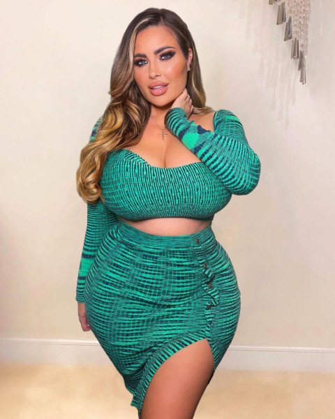 Plus size women's clothing new autumn and winter print low-cut sexy dress with slits J21Y6096