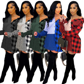 Explosive style contrast belt, plaid fashion women's shirt skirt F178-1