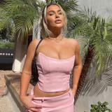 Women's 2021 autumn and winter new stitching solid color sexy sleeveless slim-fit zipper tube top M21TP625