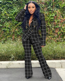 Checked jacket casual suit wide leg two-piece suit Q21S984
