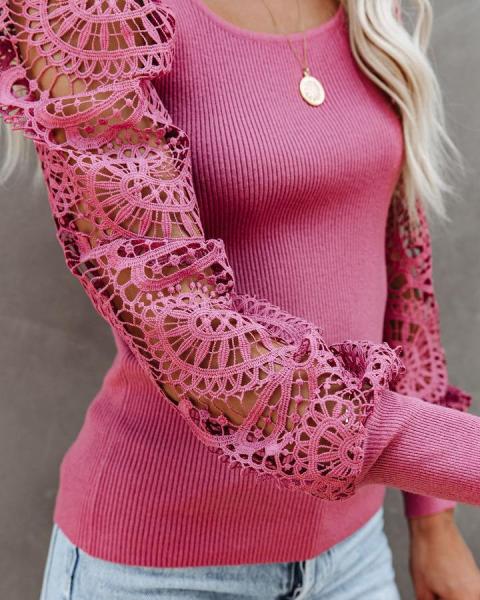 Square collar lace thread stitching commuter sexy top S21S5039