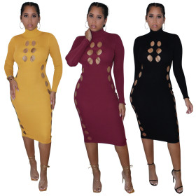 Women's New Style Hole Striped Perforated Dress z9141