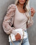 Square collar lace thread stitching commuter sexy top S21S5039
