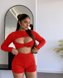 Autumn new style knitted thread hollow sexy shorts slim two-piece suit Q21S987