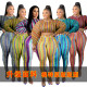 Plus size women's autumn print lantern sleeves upgrade fabric plus size sexy two-piece suit Q21S980