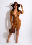 Women's Stretch Brazilian Leather Front Button Dress z9142