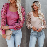 Square collar lace thread stitching commuter sexy top S21S5039
