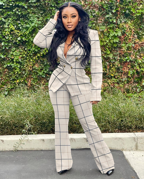Checked jacket casual suit wide leg two-piece suit Q21S984