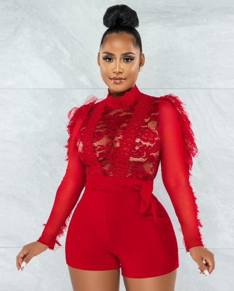 New autumn and winter eyelash lace sexy see-through jumpsuit Q21S993