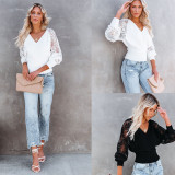 V-neck lace thread stitching commuter sexy top S21Y5047