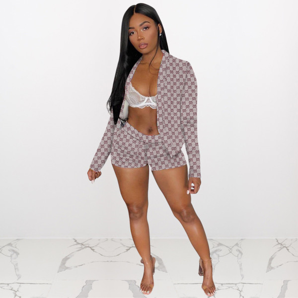 Autumn small suit jacket + shorts printed suit two-piece suit Q21S988