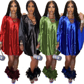 New Hot Sale Flared Sleeve A-shaped Skirt Sexy Fashion Dress F176-2