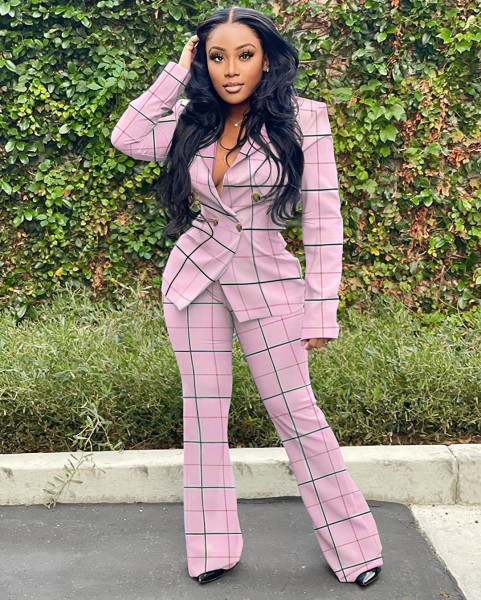 Checked jacket casual suit wide leg two-piece suit Q21S984