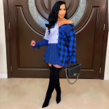 Women's clothing Plaid brushed stitching single-breasted shirt dress with sleeves MN8391