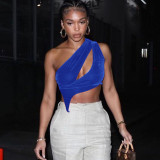 Women's 2021 autumn and winter new solid color stitching exposed navel hollow sleeveless sexy slim top M21TP619