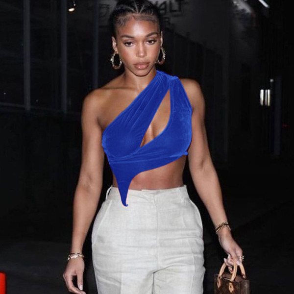 Women's 2021 autumn and winter new solid color stitching exposed navel hollow sleeveless sexy slim top M21TP619