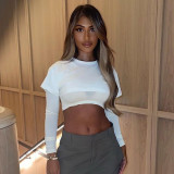 Women's 2021 autumn and winter new solid color casual round neck long-sleeved umbilical fake two-piece blouse K21TP632