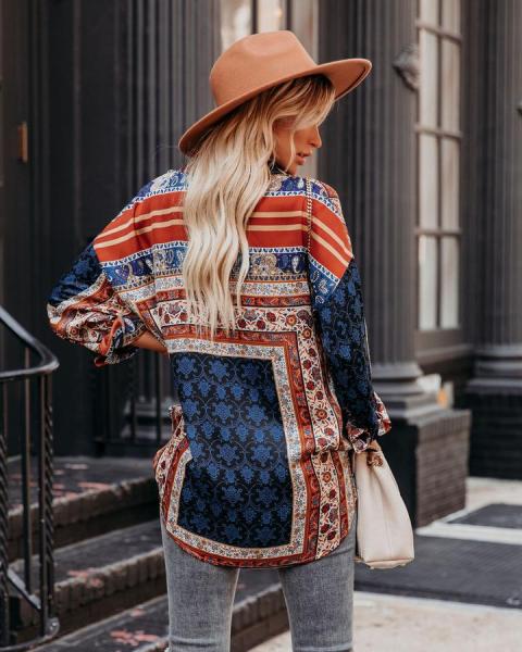 21 autumn new positioning printing ethnic style temperament commuter shirt Europe and America S21S5037