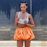 Women's 2021 autumn and winter new solid color stitching sexy pleated loose bubble skirt skirt K21SK625