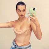 Women's 2021 autumn and winter new solid color sexy umbilical open back fold slim sling top Y21TP441