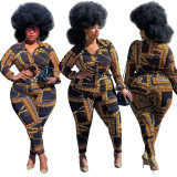 Large size casual printing two-piece slim fit J21Y6090