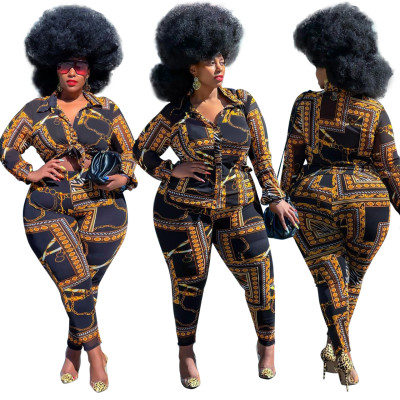 Large size casual printing two-piece slim fit J21Y6090