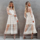 High collar embroidery lace mesh fashion temperament one-piece dress S21D5046