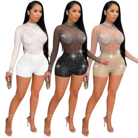 Sexy nightclub women's multicolor hot drilling mesh jumpsuit Q21W943